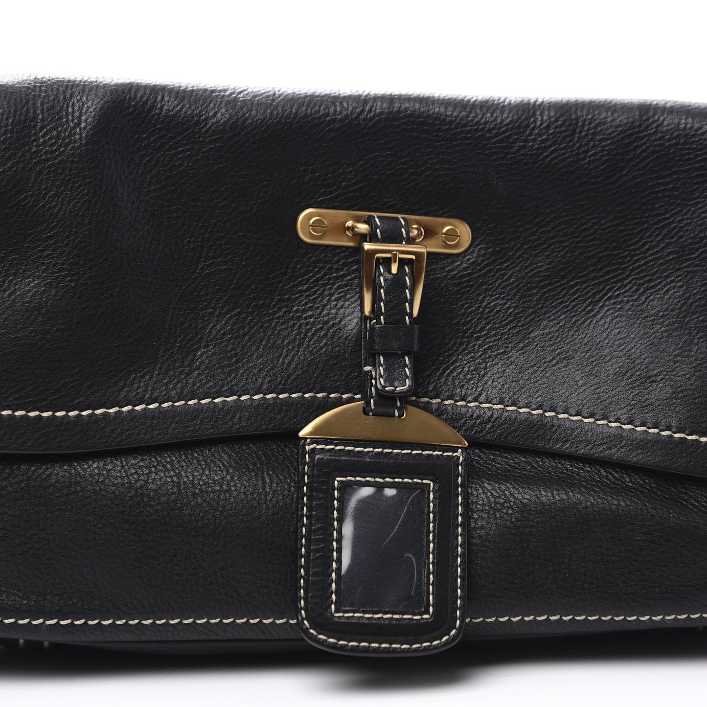 Calfskin Metal Shoulder Bag Black Cuoio