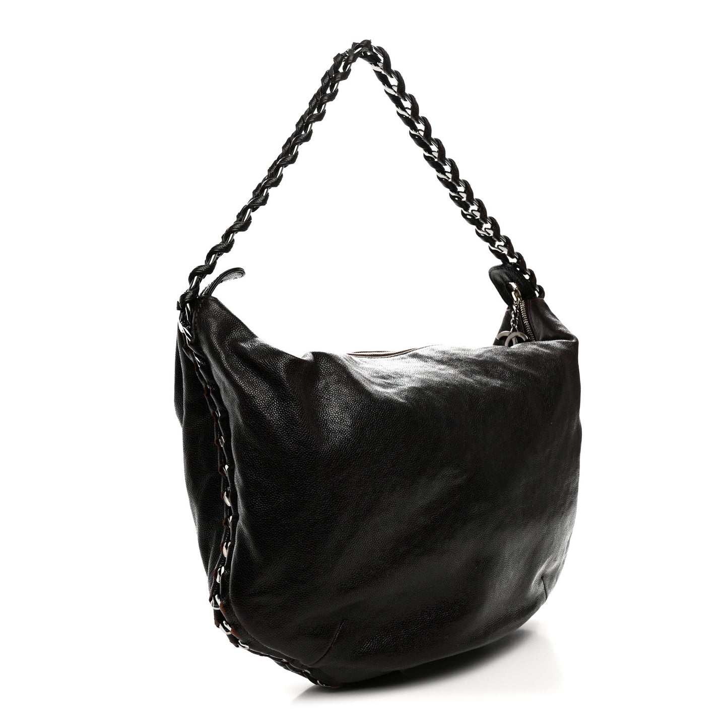 Glazed Caviar Modern Chain Hobo Brown