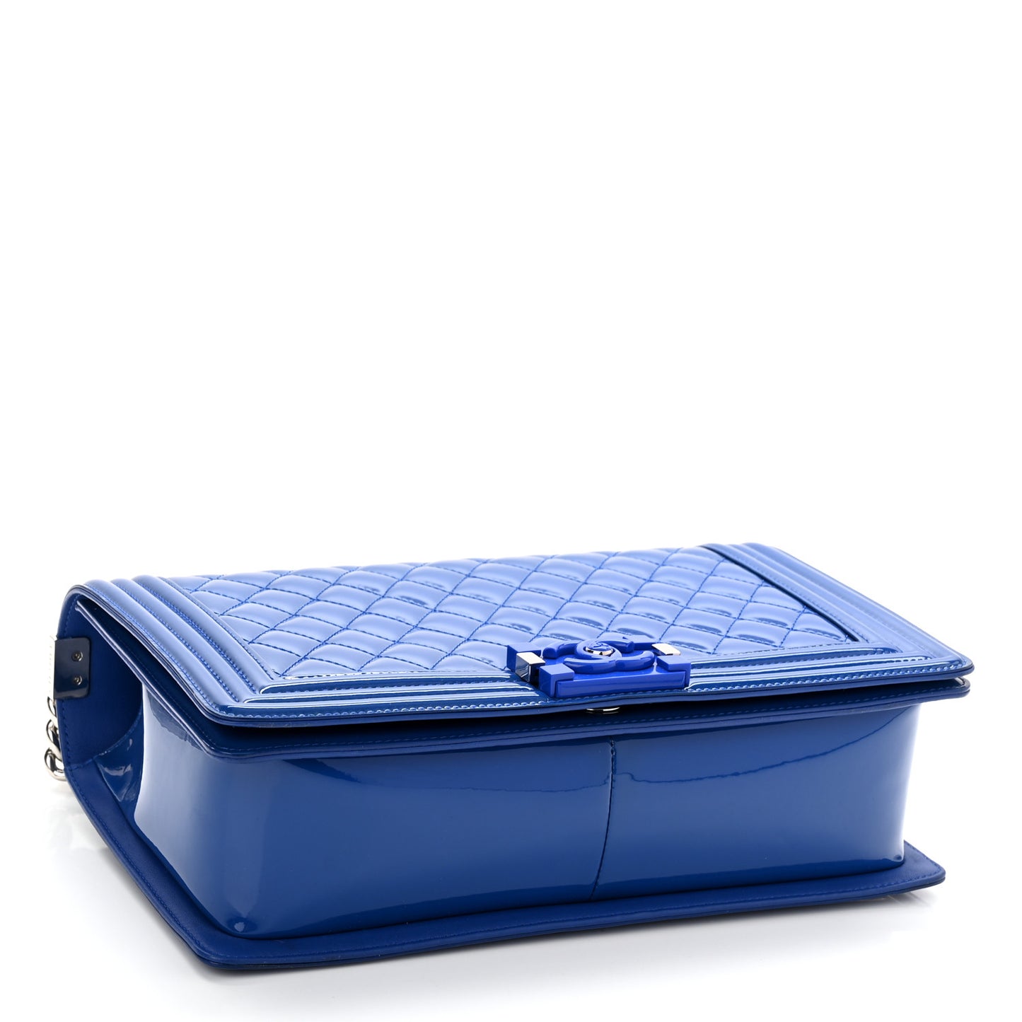 Patent Calfskin Quilted New Medium Plexiglass Boy Flap Blue