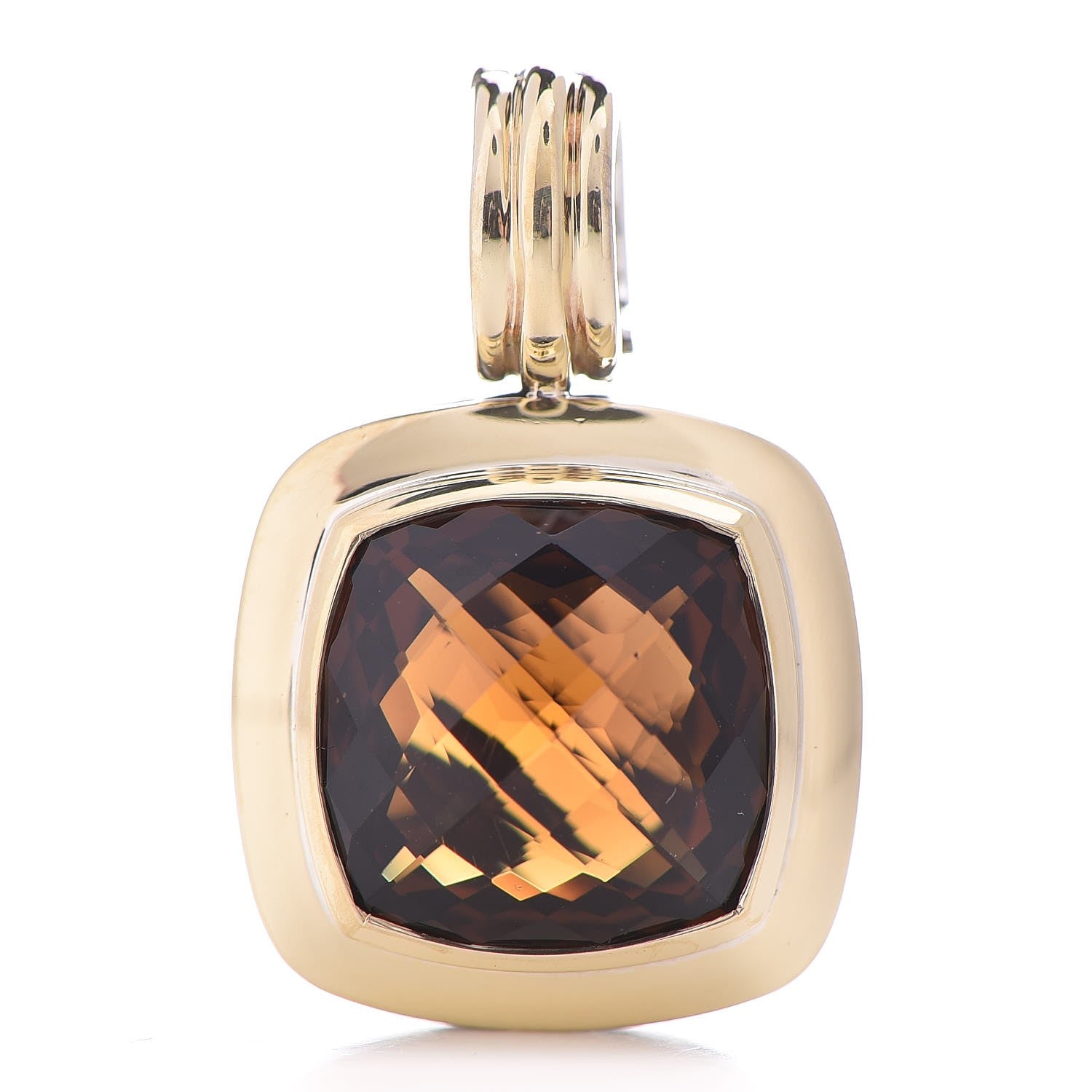 David Yurman Sterling Silver 18K Yellow Gold Smoky Quartz 16mm Albion Enhancer Pendant 1 of 4