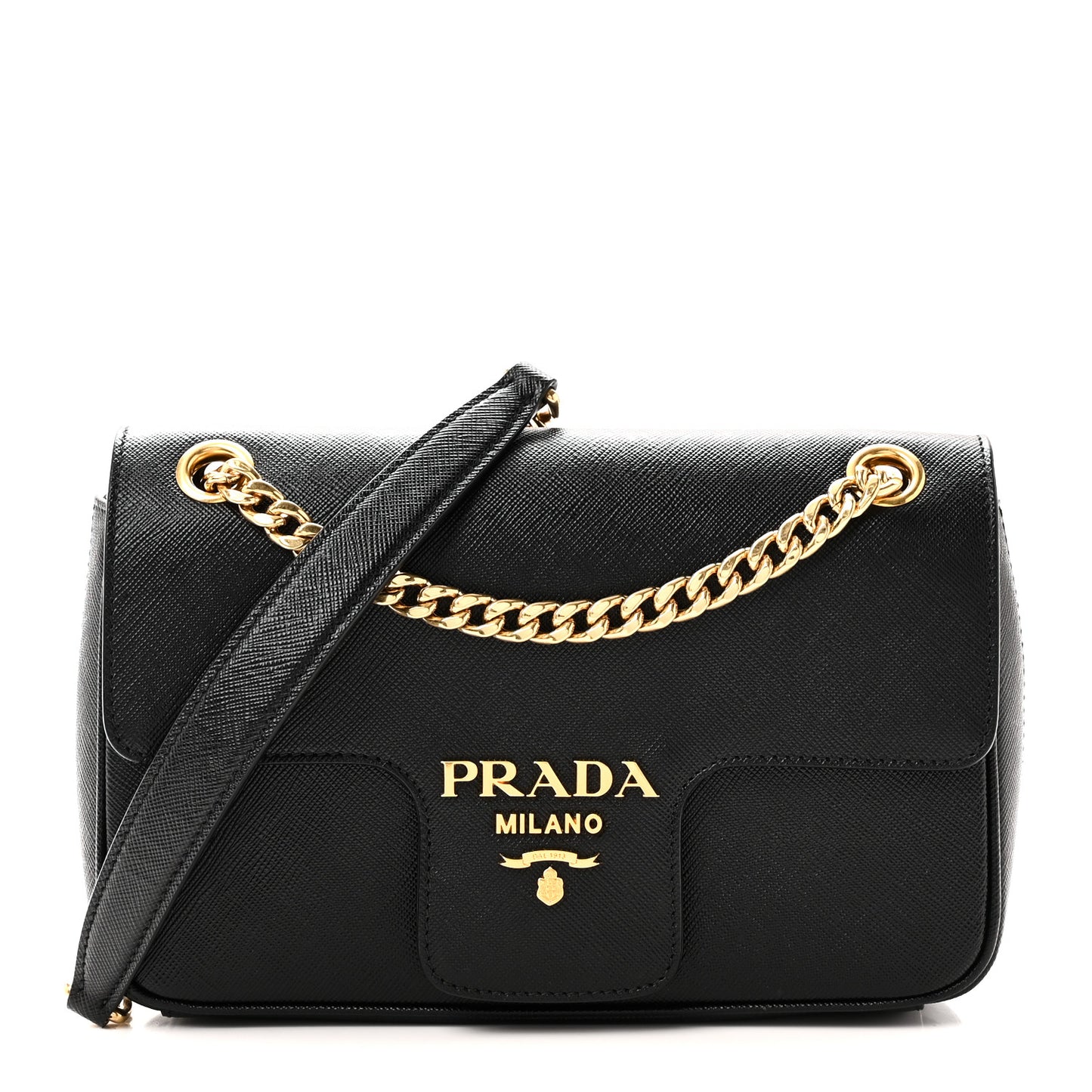 Saffiano Flap Shoulder Bag Black
