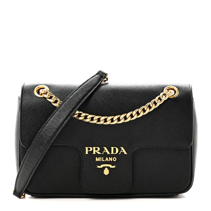 Prada Saffiano Flap Shoulder Bag Black 1 of 9