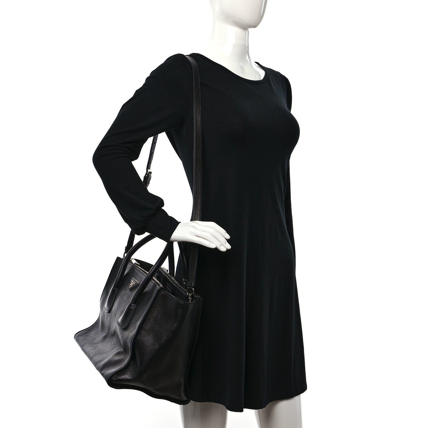 Prada Glace Calf Twin Pocket Tote Black 2 of 8