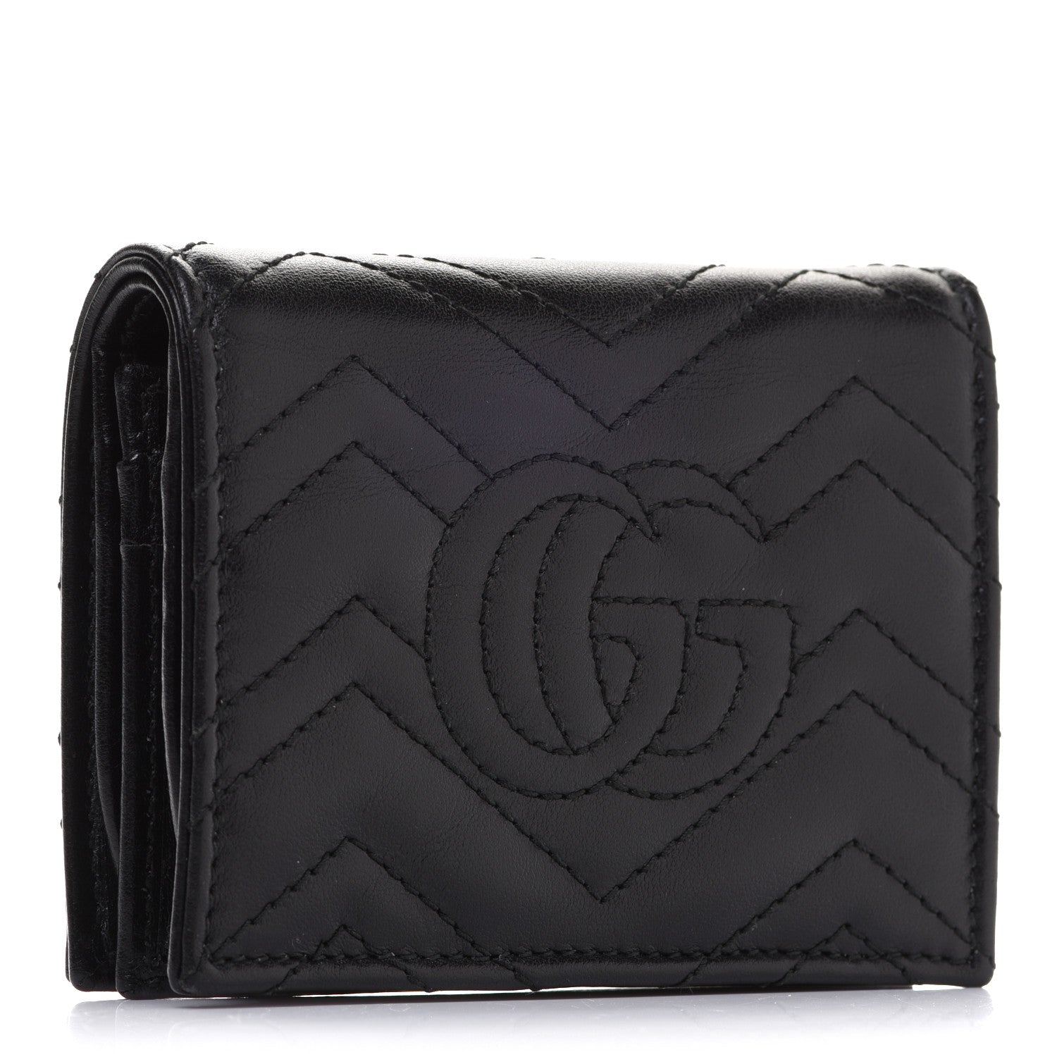 Gucci Calfskin Matelasse GG Marmont Card Case Wallet Black 3 of 9