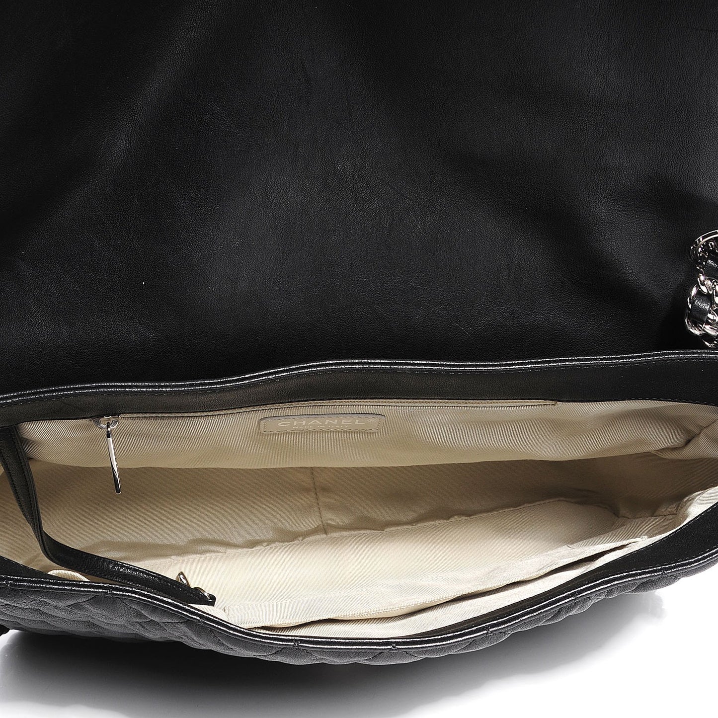 Crumpled Lambskin Chain Around Maxi Flap Bag Black