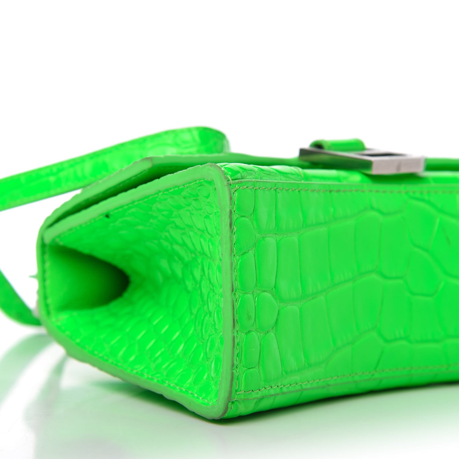 Balenciaga Shiny Calfskin Crocodile Embossed Hourglass Top Handle Bag XS Fluo Green 6 of 11