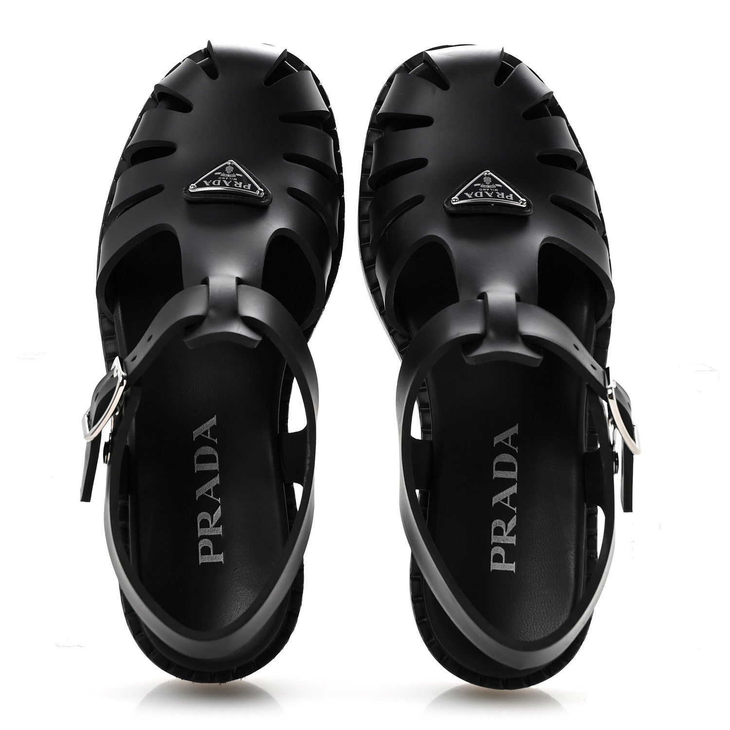 Prada Foam Rubber Metal Triangle Logo 50mm Cage Sandals 39 Black 2 of 10