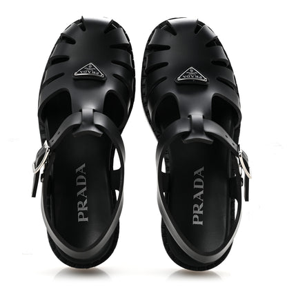Prada Foam Rubber Metal Triangle Logo 50mm Cage Sandals 39 Black 2 of 10