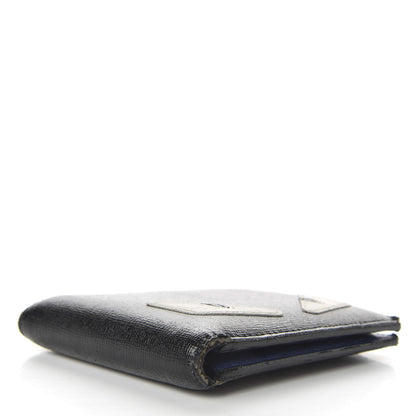 Fendi Vitello Elite Monster Eyes Inlay Bi-Fold Wallet Asfalto Blue 4 of 9