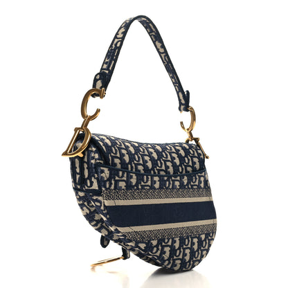 Christian Dior Oblique Embroidered Saddle Bag Blue 3 of 12