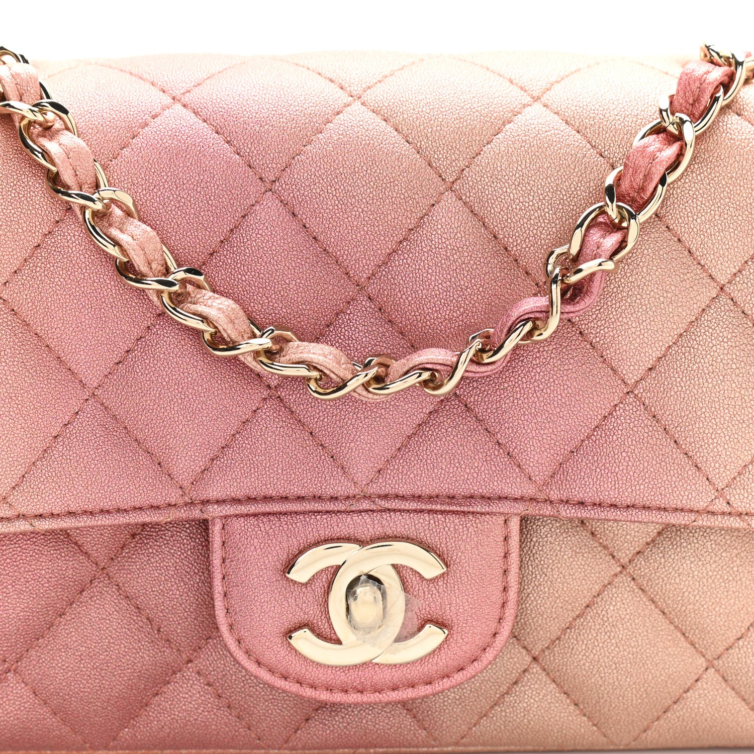 Chanel Metallic Lambskin Quilted Ombre Mini Rectangular Flap Pink 8 of 11
