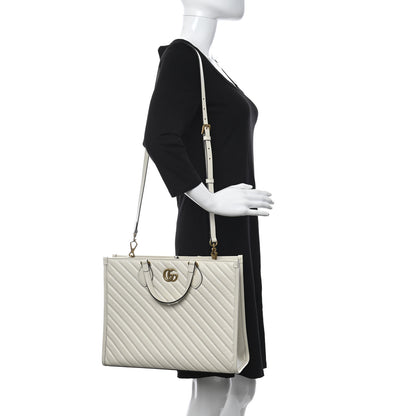 Gucci Azalea Calfskin Matelasse Diagonal GG Marmont Tote Bag Mystic White 2 of 12