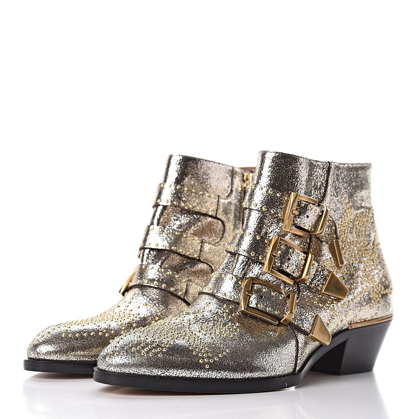 Metallic Nappa Sheepskin Studded Susanna Ankle Boots 38 Gold
