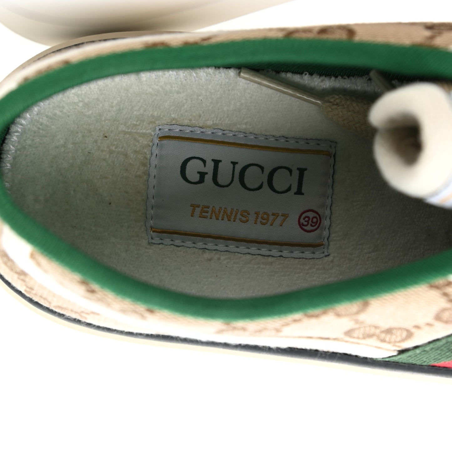 GG Monogram Web Womens 1977 Tennis Sneakers 39 Beige Ebony Mystic White