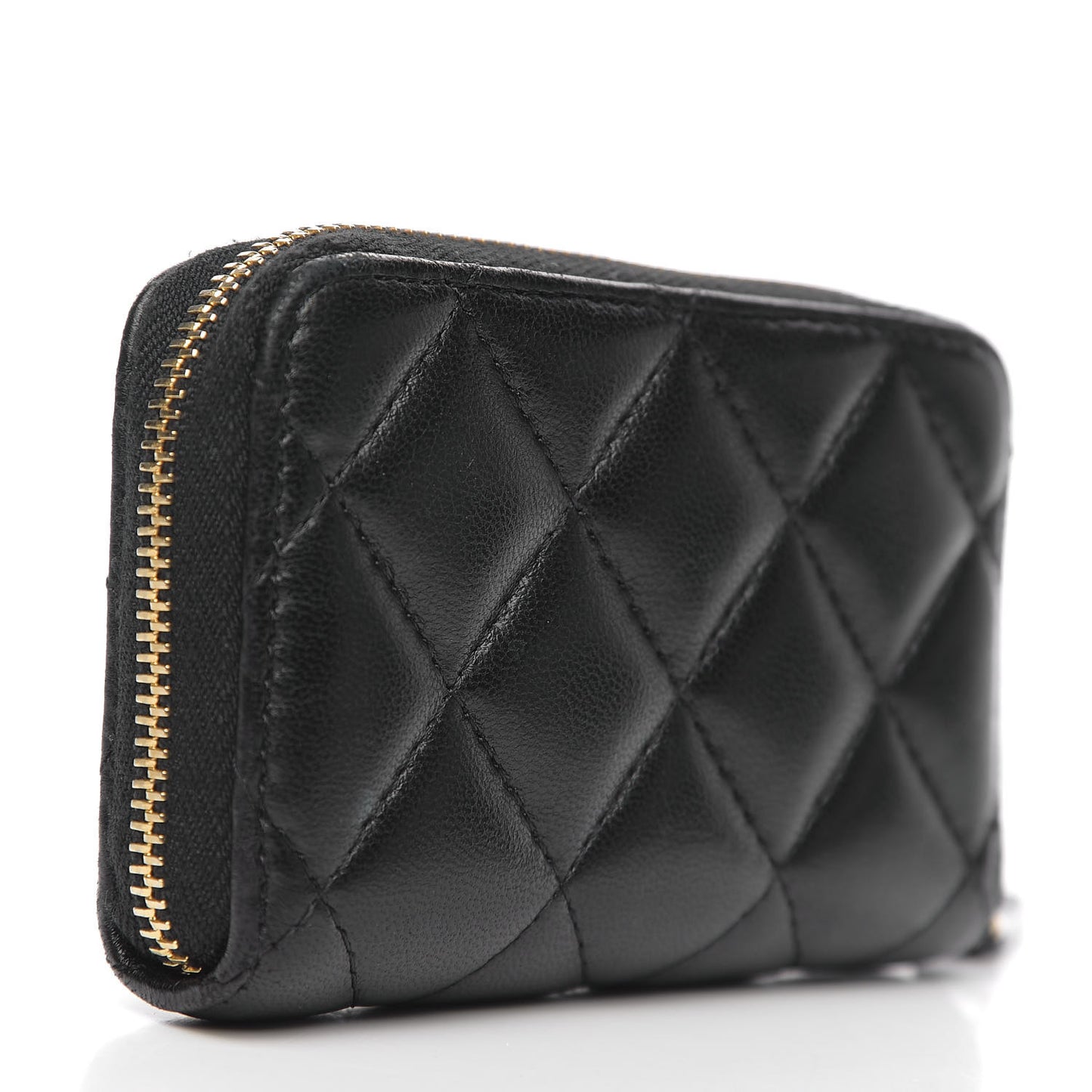 Lambskin Quilted Zip Card Holder Black
