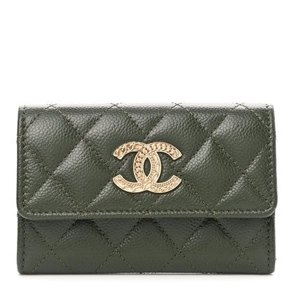 Chanel Caviar Quilted Chain CC Flap Card Holder Khaki 1 of 9