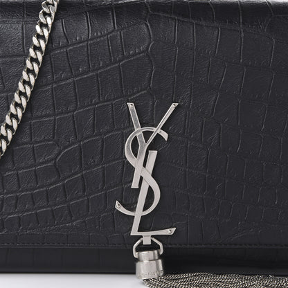 Saint Laurent Calfskin Crocodile Embossed Medium Classic Monogram Kate Tassel Satchel Black 9 of 9