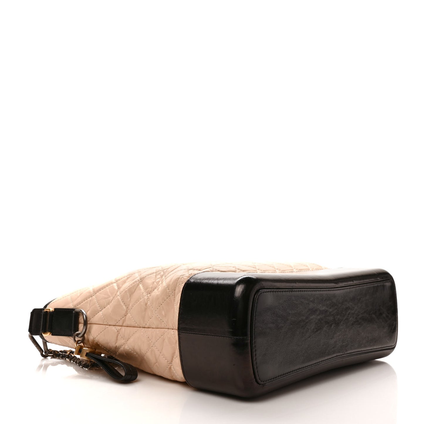 Aged Calfskin Quilted Large Gabrielle Shopping Tote Beige Black