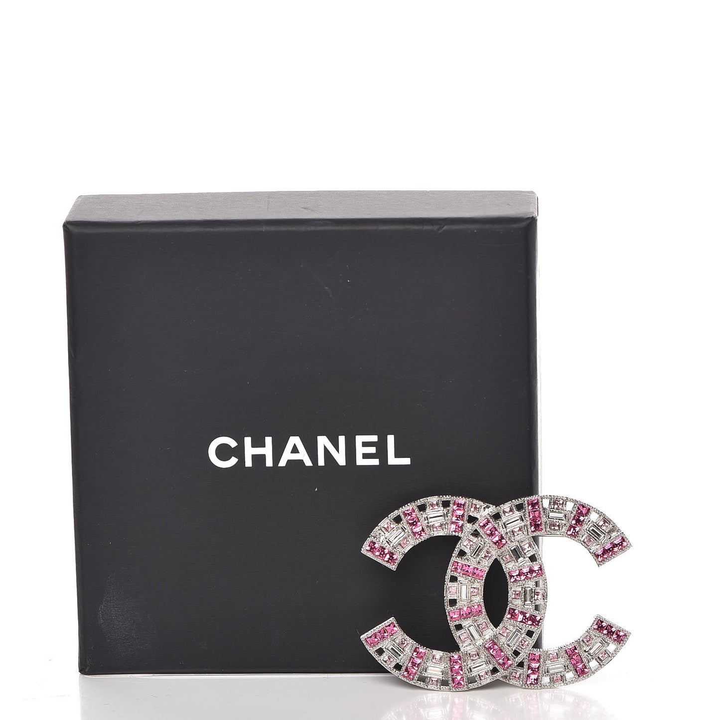 Baguette Crystal CC Brooch Silver Pink