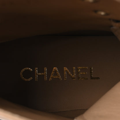 Chanel Calfskin Patent Calfskin CC Lace Up Combat Boots 39 Beige Black 8 of 10