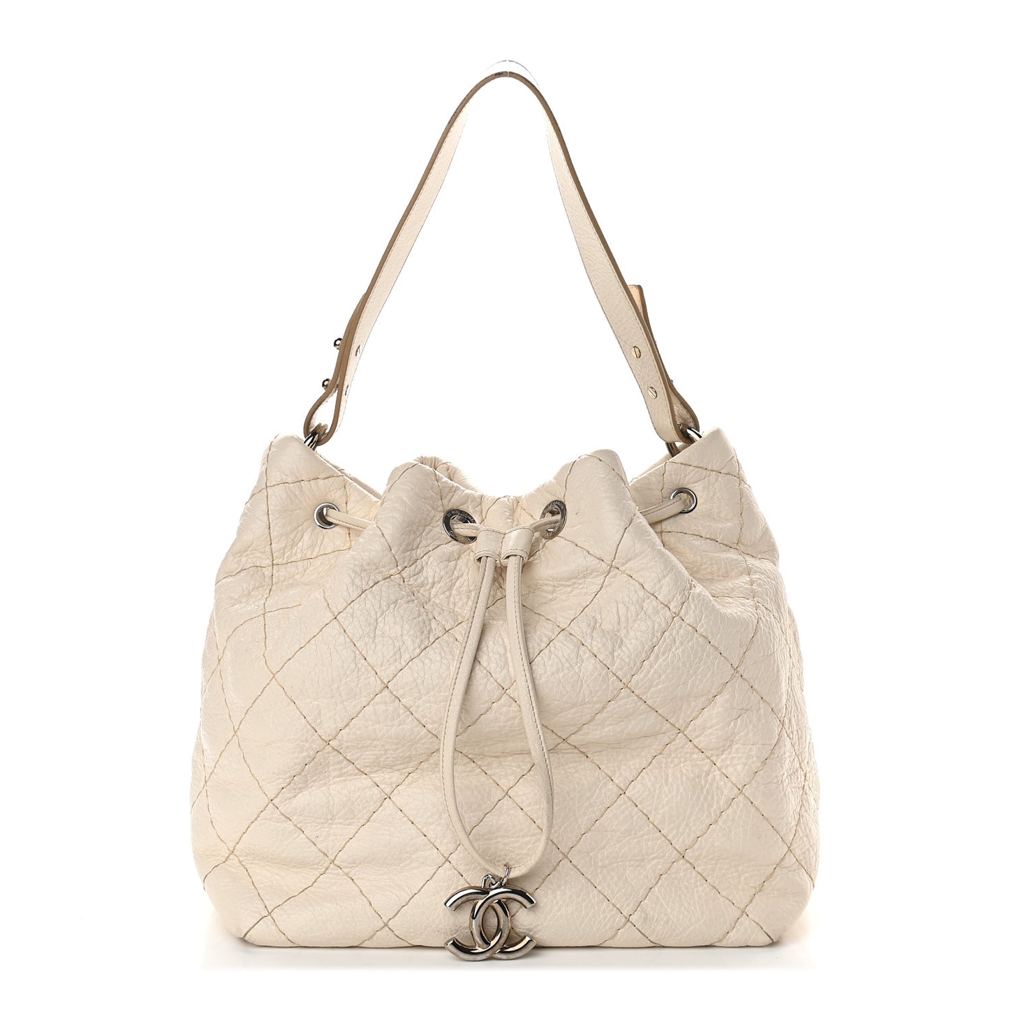 Glazed Calfskin On The Road Drawstring Tote Ivory