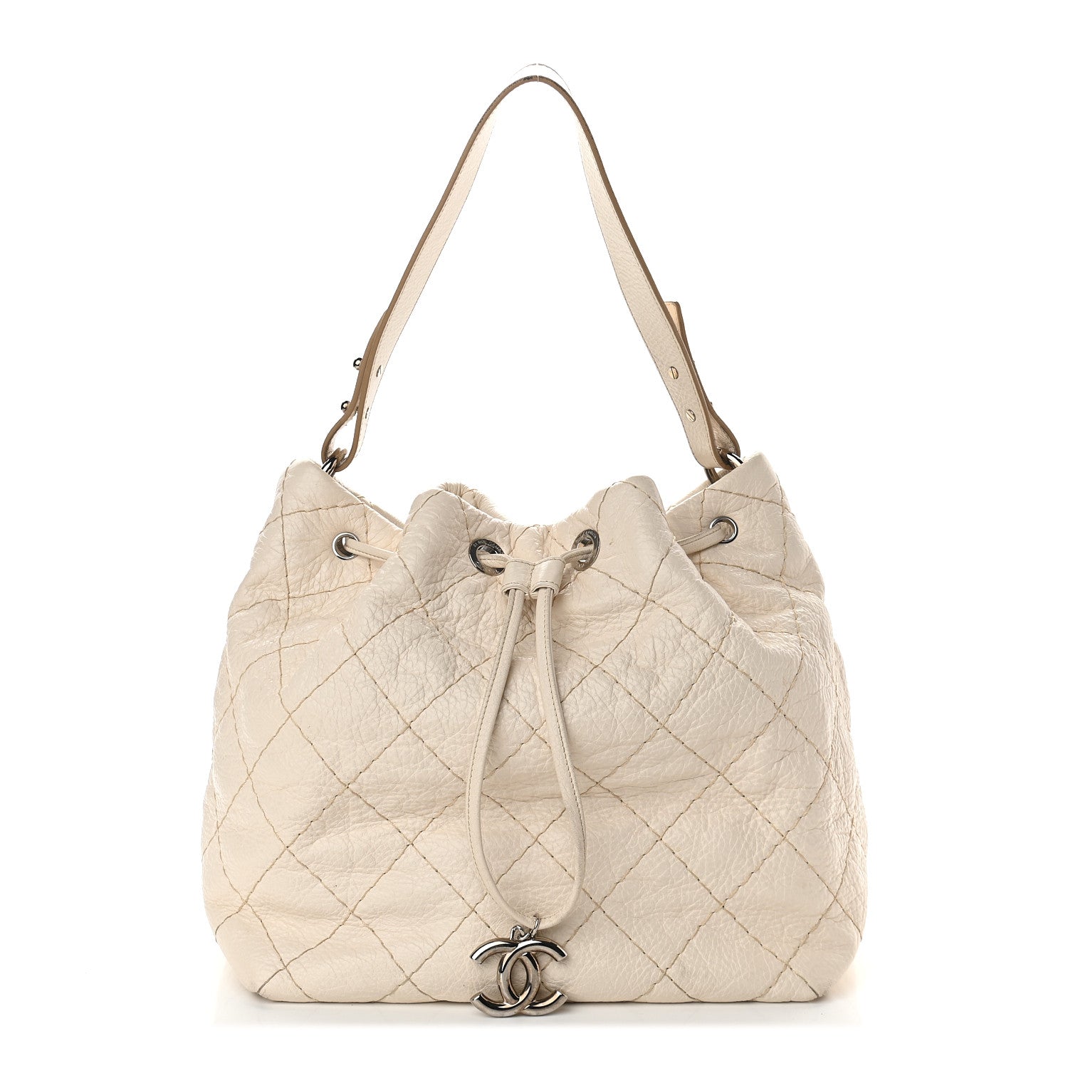 Chanel Glazed Calfskin On The Road Drawstring Tote Ivory 1 of 8