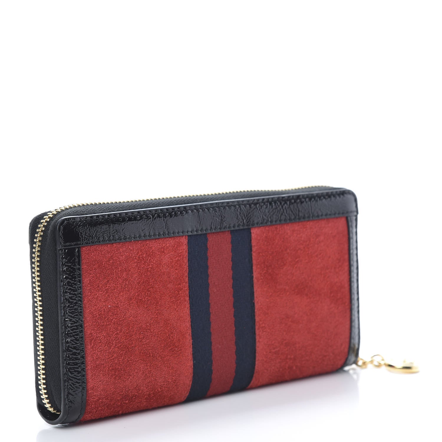 Gucci Suede Patent Web Ophidia Zip Around Wallet Hibiscus Red Black 3 of 9