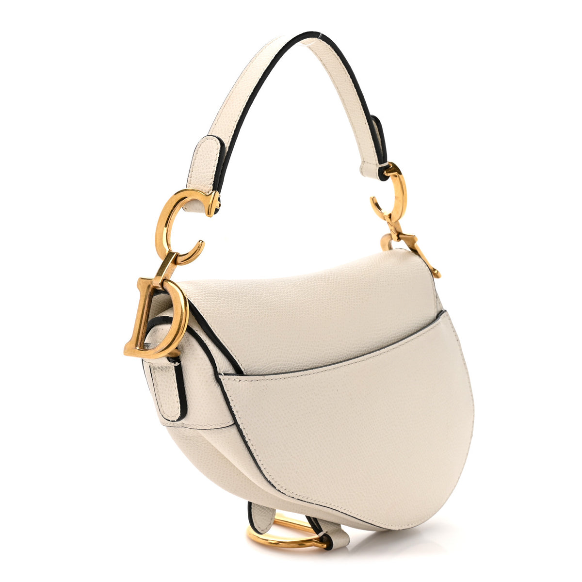 Grained Calfskin Mini Saddle Bag White