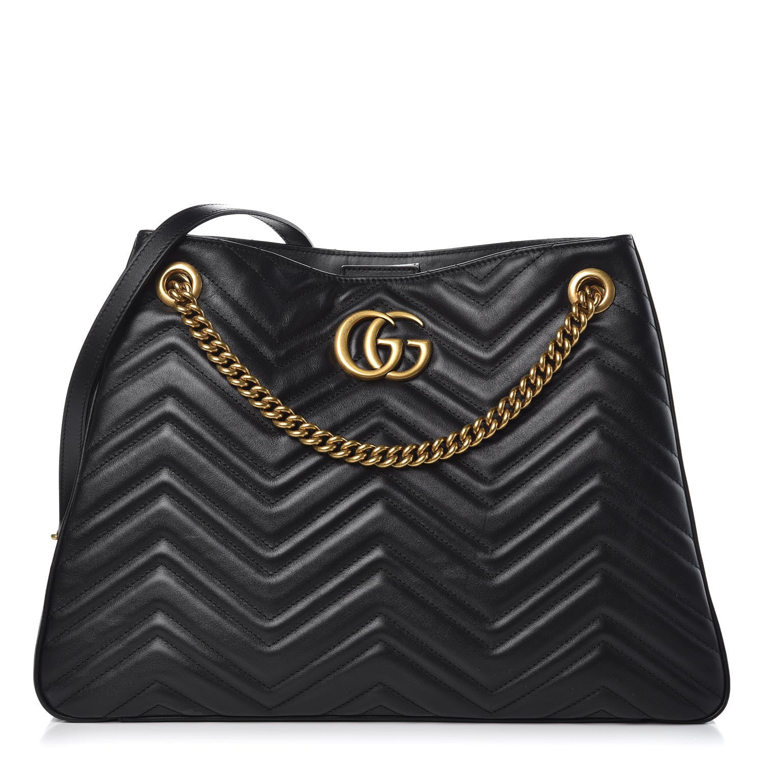 Gucci Calfskin Matelasse Medium GG Marmont Shoulder Tote Bag Black 1 of 13