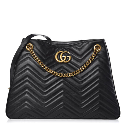 Gucci Calfskin Matelasse Medium GG Marmont Shoulder Tote Bag Black 1 of 13