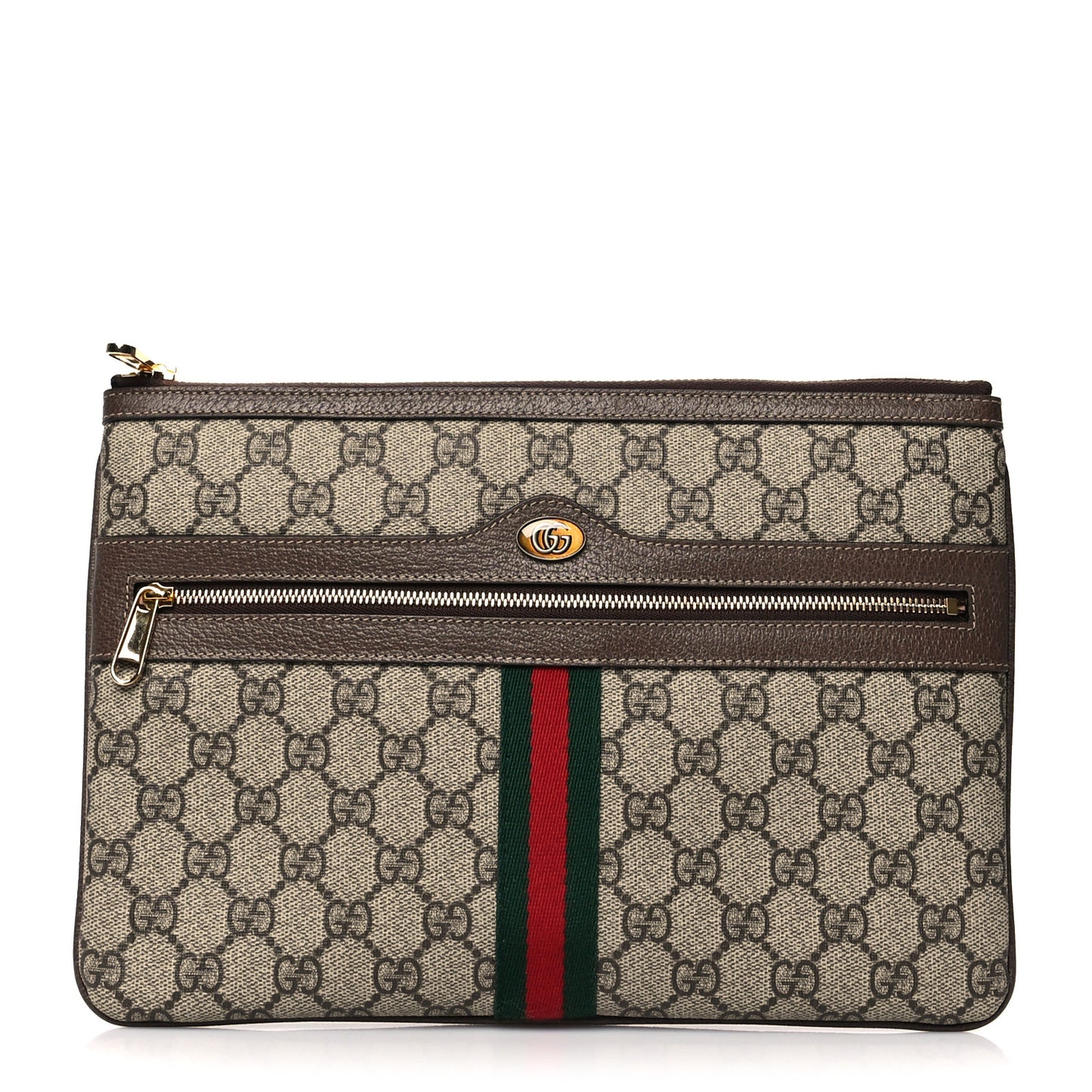 GG Supreme Monogram Large Ophidia Pouch Clutch Brown