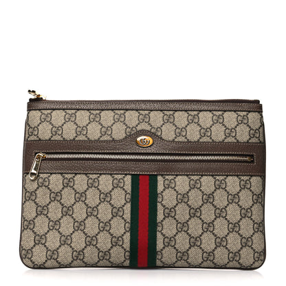 Gucci GG Supreme Monogram Large Ophidia Pouch Clutch Brown 1 of 11