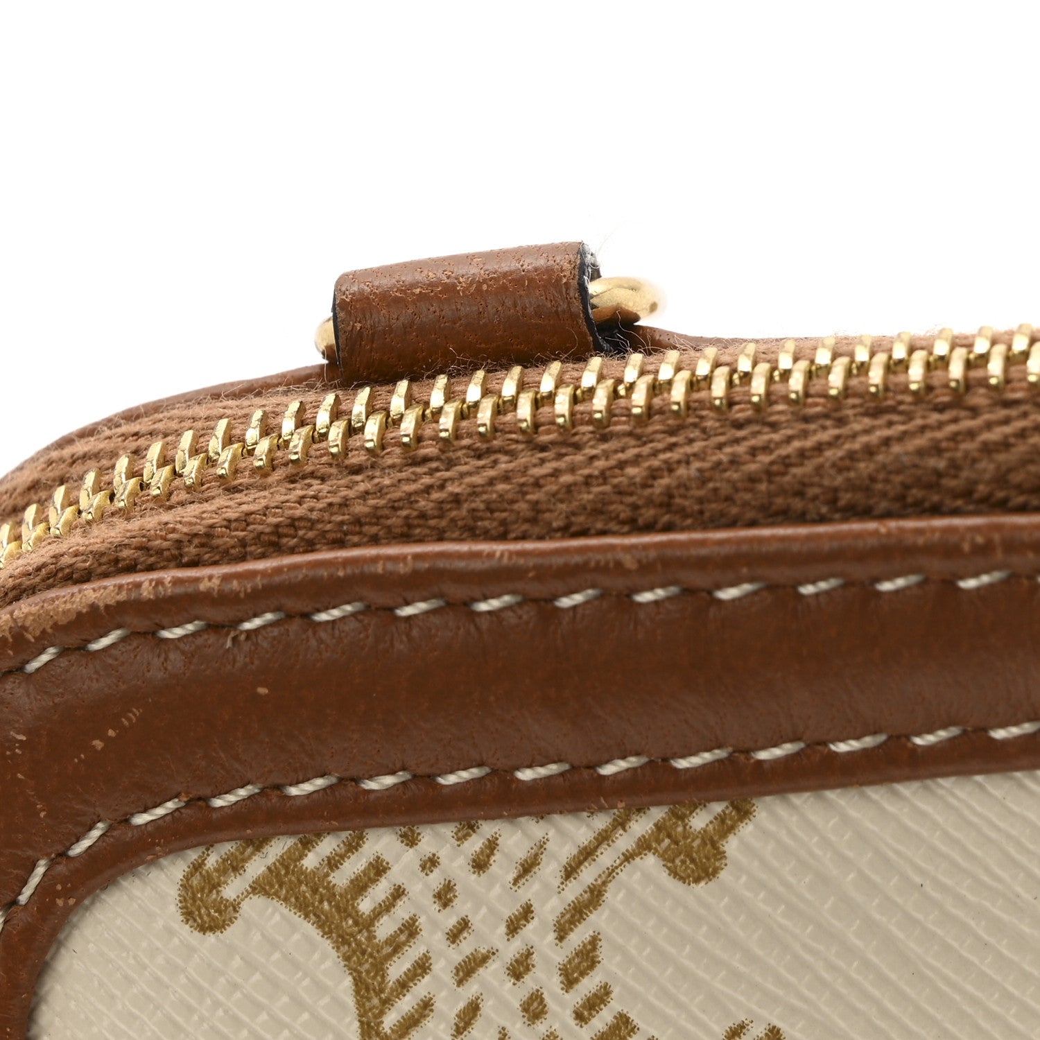 Celine Lambskin Triomphe Canvas Clutch With Chain White Tan 11 of 12