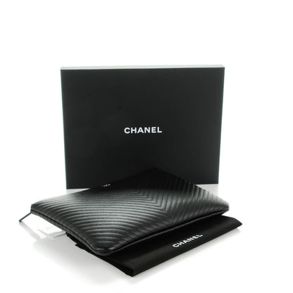 Chanel Caviar Chevron Medium Cosmetic Case Black 4 of 8