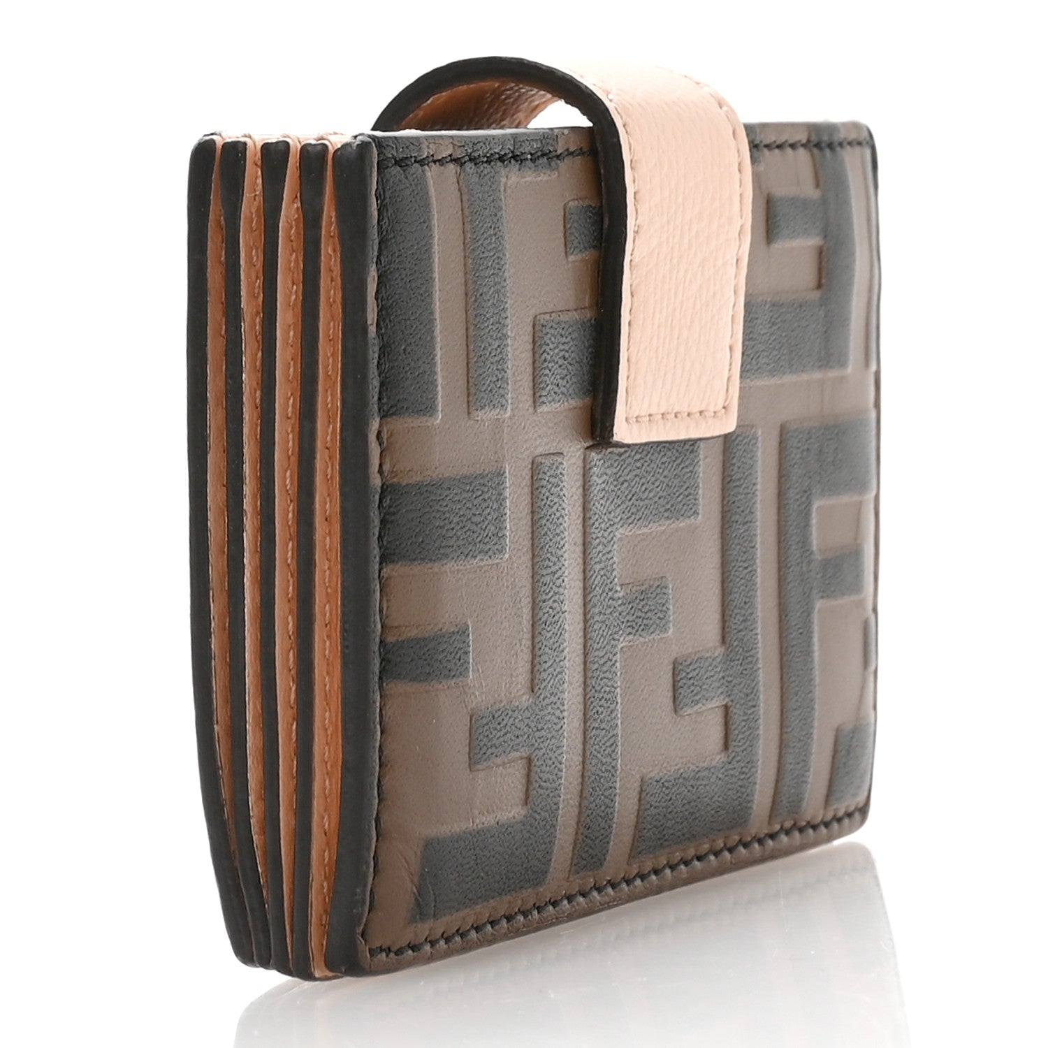 Fendi Vitello Cruise F is Fendi Bi-Color FF 1974 Embossed Gusseted Card Holder Maya Black Peonia 3 of 7