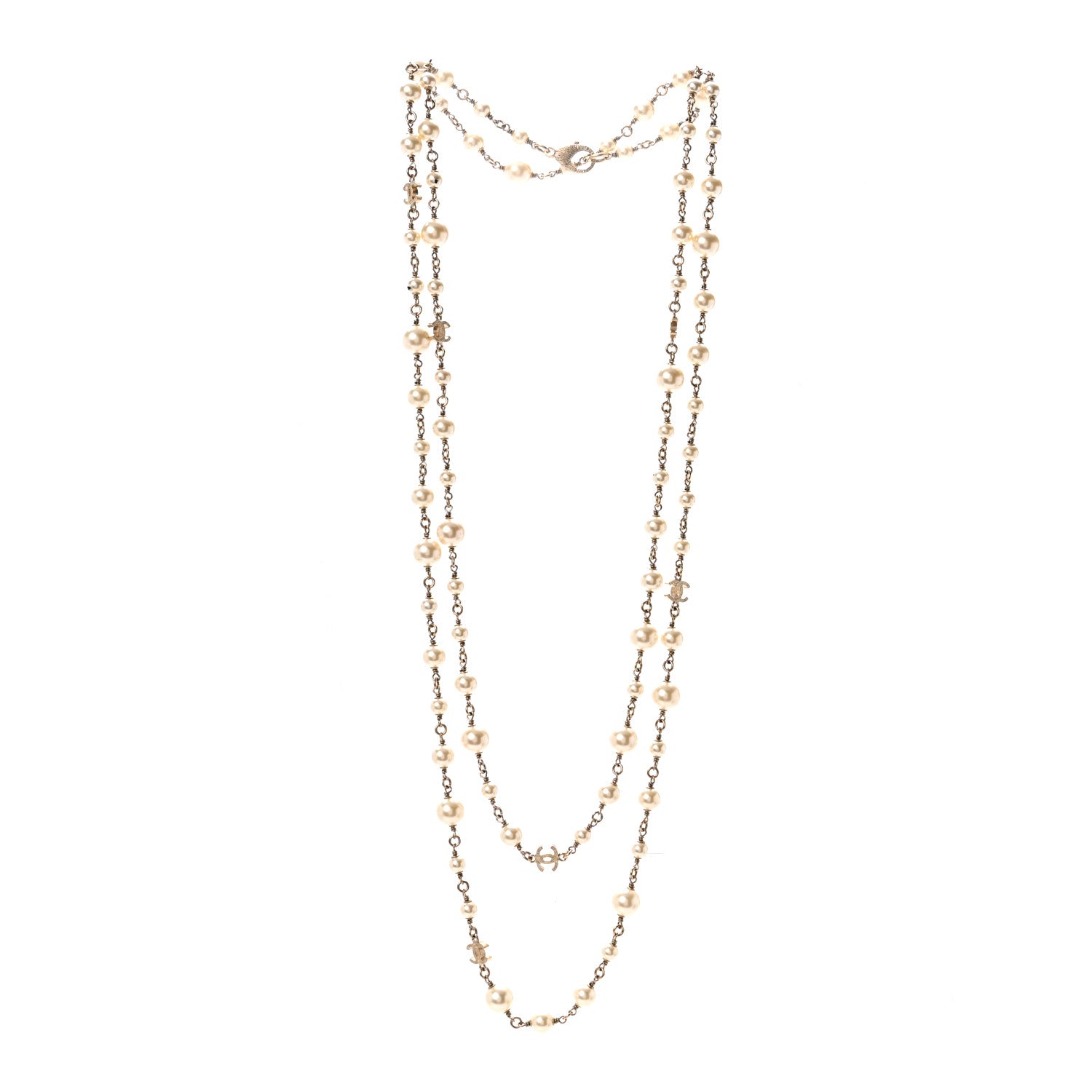 Chanel Graduated Pearl CC Long Necklace Gold 3 of 6