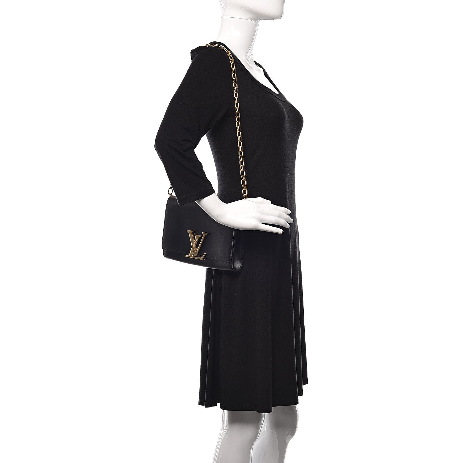 Louis Vuitton Calfskin Chain Louise MM Black 2 of 9