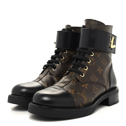 Louis Vuitton Calfskin Monogram Wonderland Flat Ranger Boots 39 Black 3 of 9