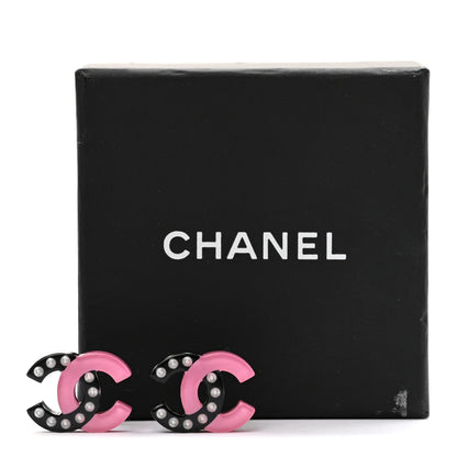 Chanel Resin Pearl CC Earrings Black Pink 5 of 5