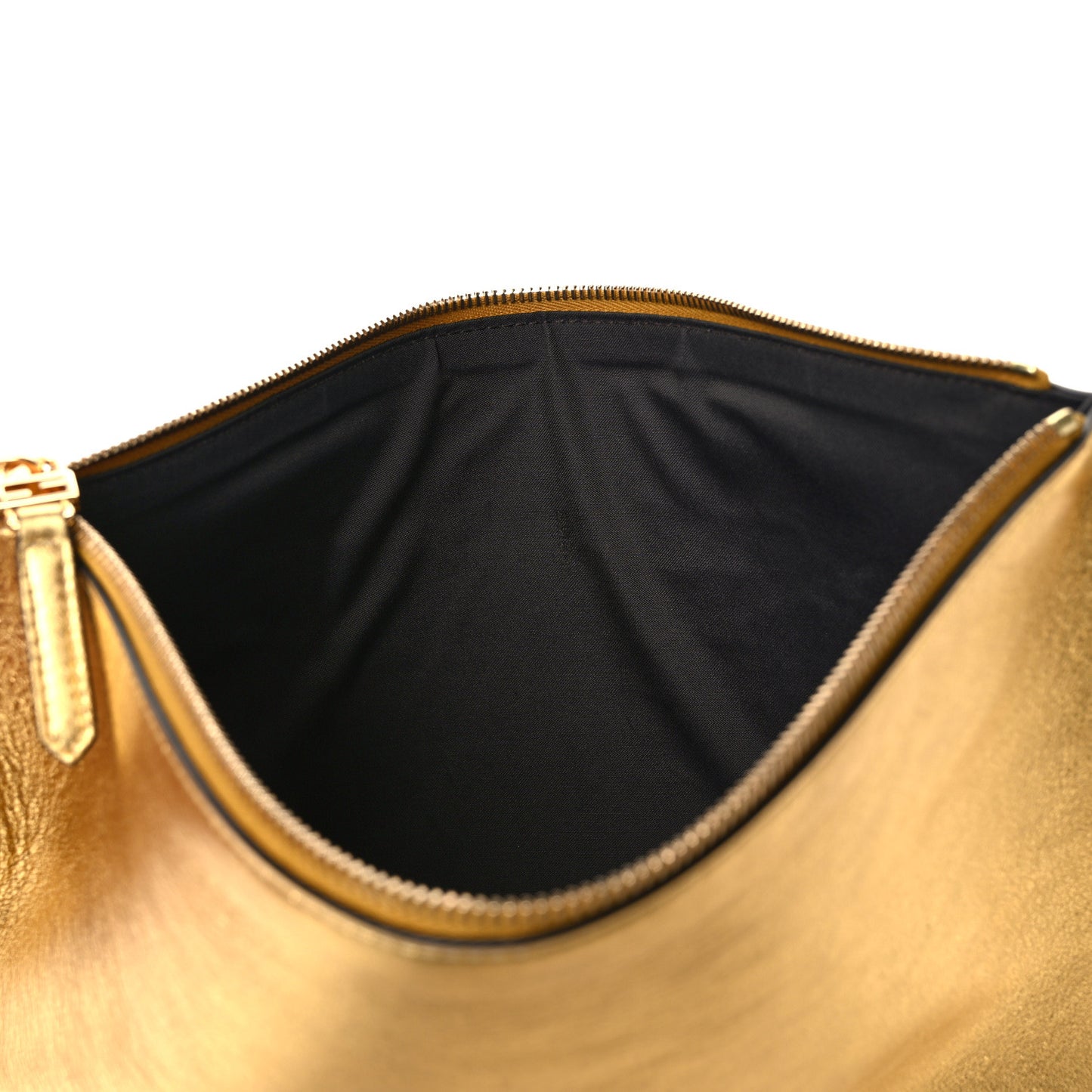 Metallic Vitello King Logo Embossed Large Flat Pouch Gold