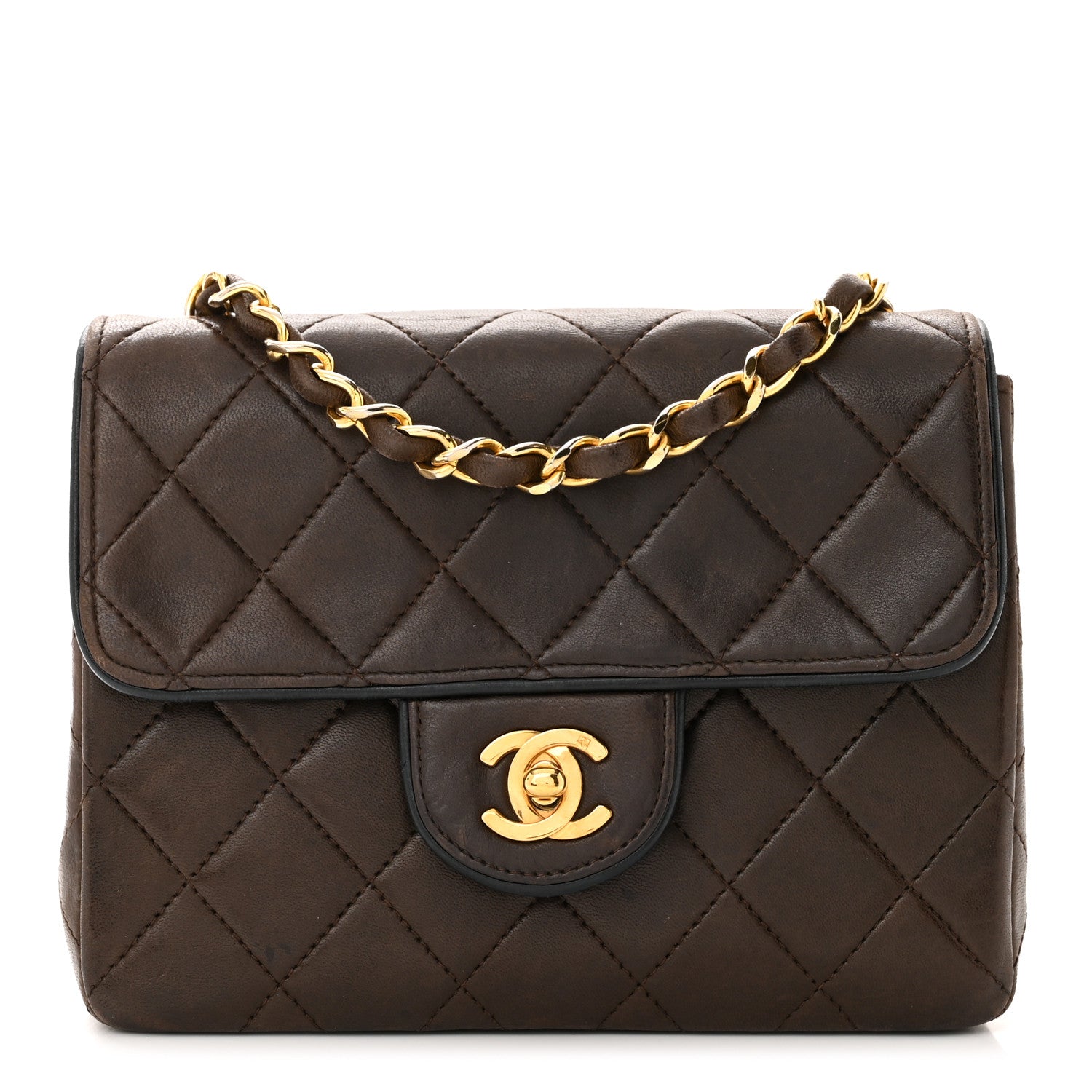Chanel Lambskin Quilted Mini Square Flap Bag Dark Brown 1 of 10