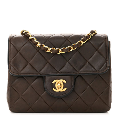 Chanel Lambskin Quilted Mini Square Flap Bag Dark Brown 1 of 10