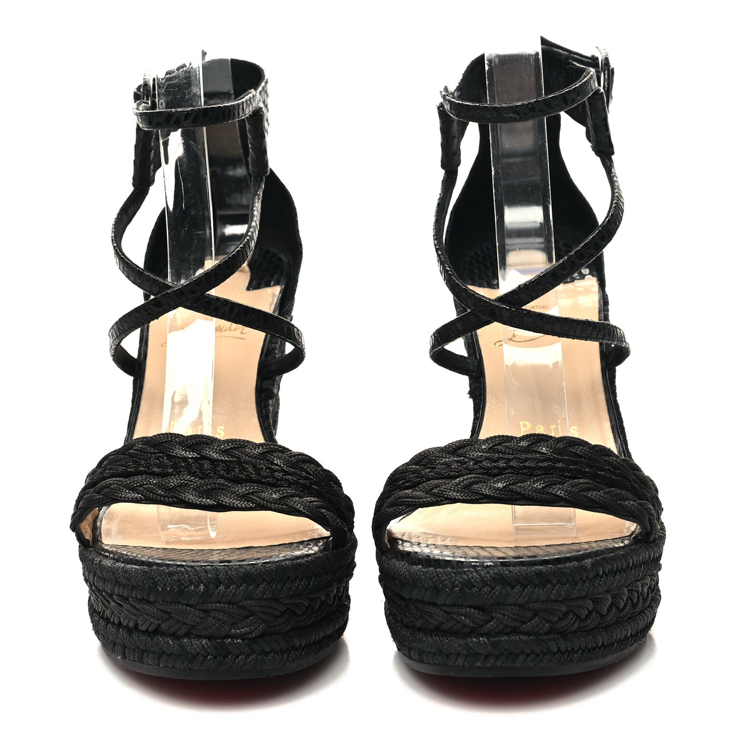 Christian Louboutin Cotton Braided Calfskin Bodrum 110 Wedge Sandals 38 Black 2 of 7