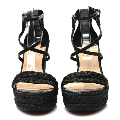 Christian Louboutin Cotton Braided Calfskin Bodrum 110 Wedge Sandals 38 Black 2 of 7