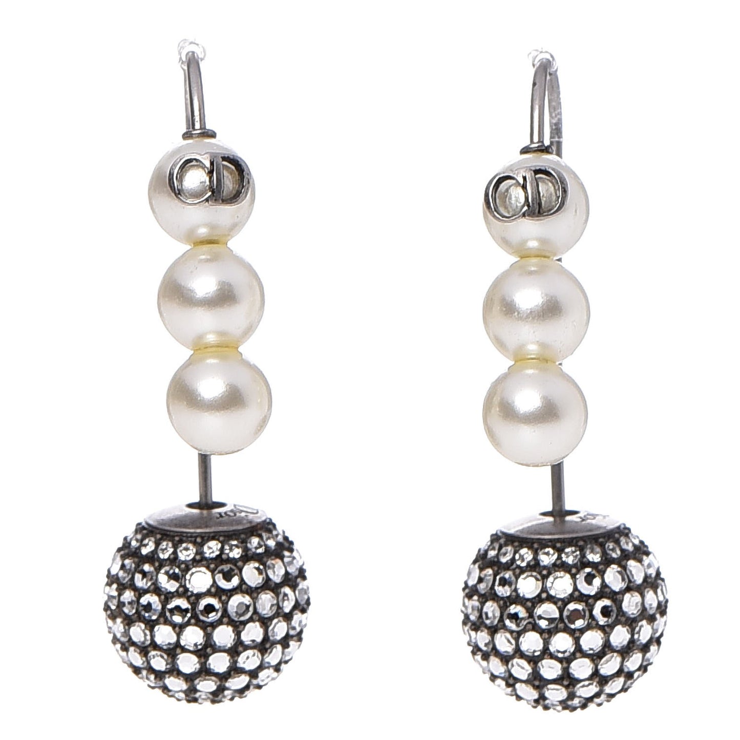 Crystal Pearl Dior Tribales Drop Earrings Silver