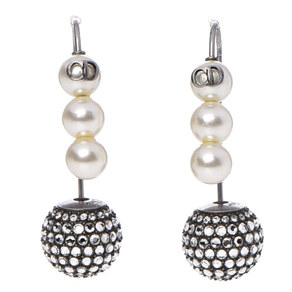 Christian Dior Crystal Pearl Dior Tribales Drop Earrings Silver 1 of 4