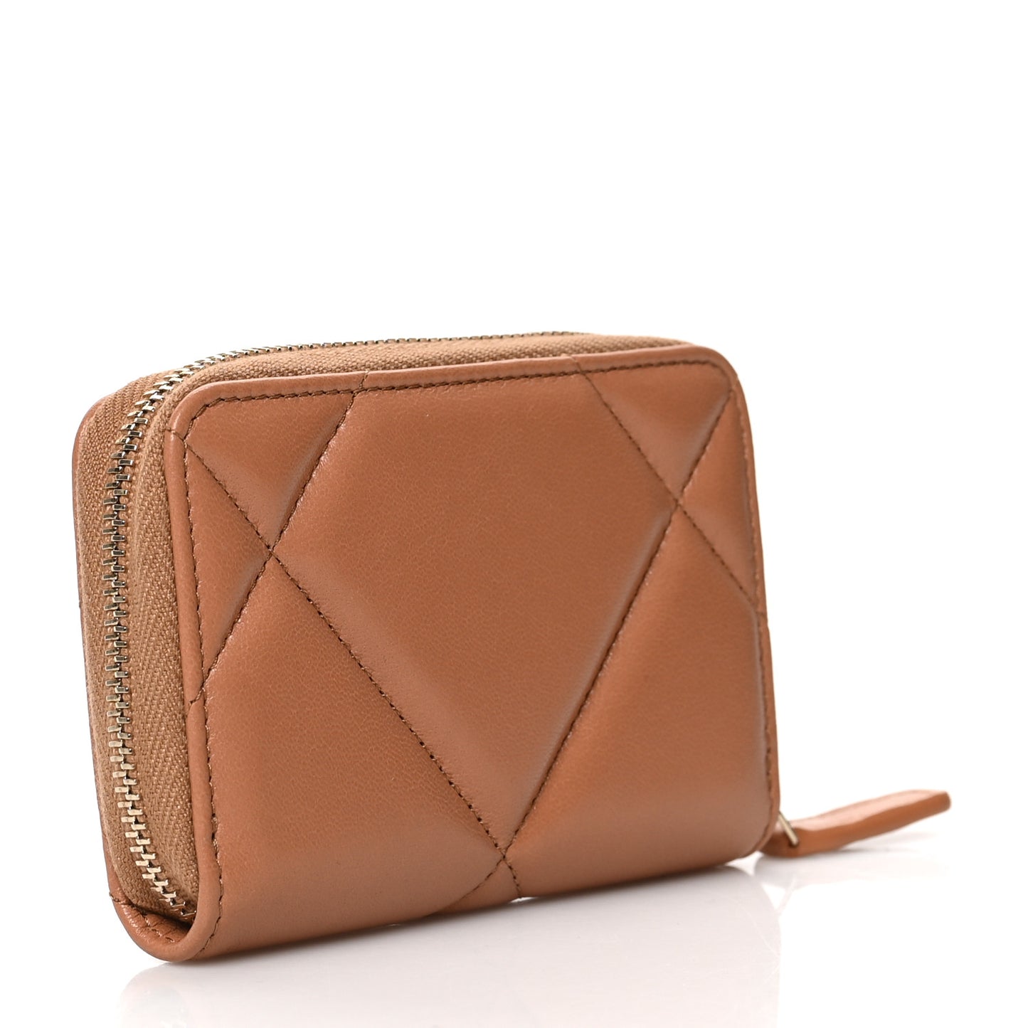 Lambskin Quilted Chanel 19 Zip Around Coin Purse Wallet Brown