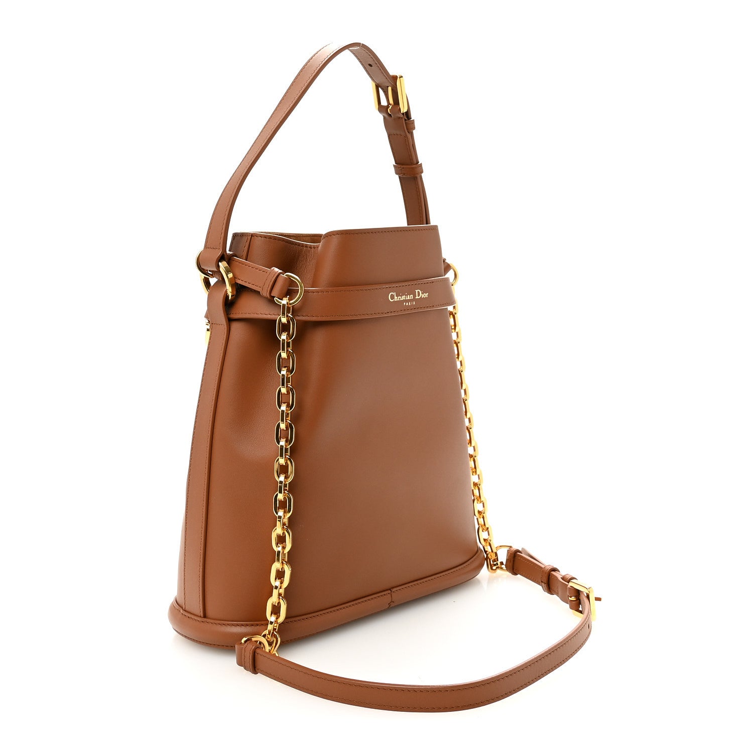 Christian Dior Calfskin CD Embossed Medium C'est Chain Bucket Bag Golden Saddle 3 of 9