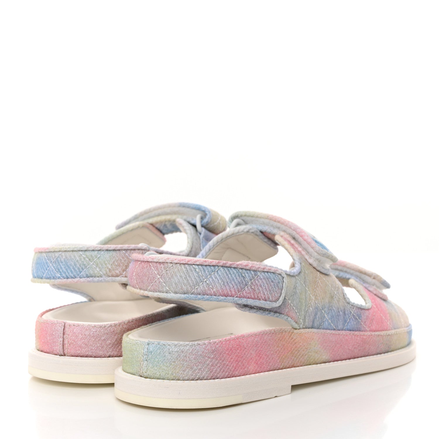 Chanel Printed Fabric Quilted Dad Sandals 36.5 Green Pink Blue 4 of 9