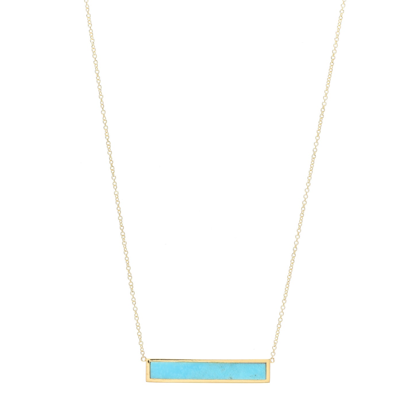 18K Yellow Gold Turquoise Inlay Bar Necklace